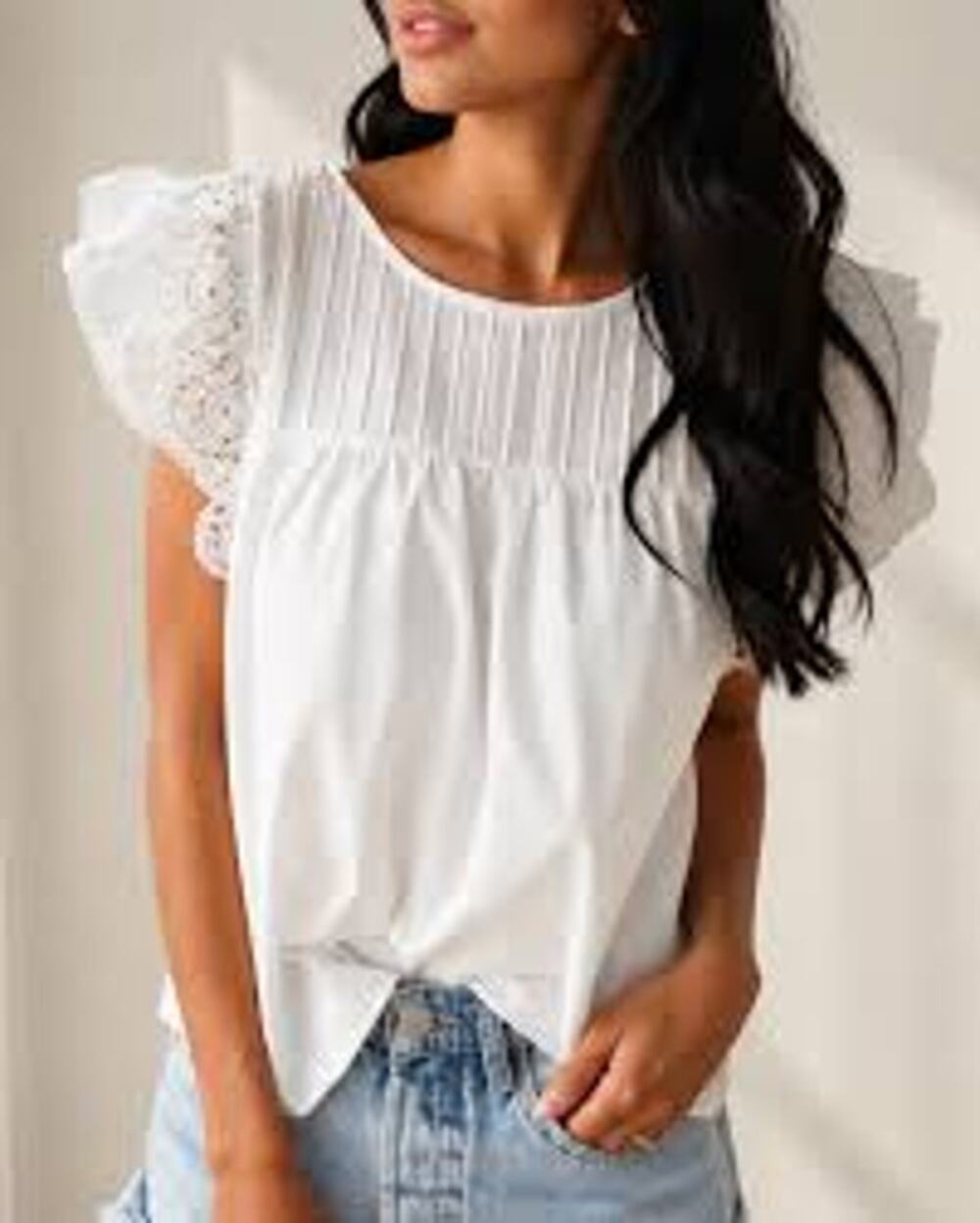AQUA Juliana Flutter Sleeve Top ROMANTIC FEMININE 100% COTTON White Size Small S